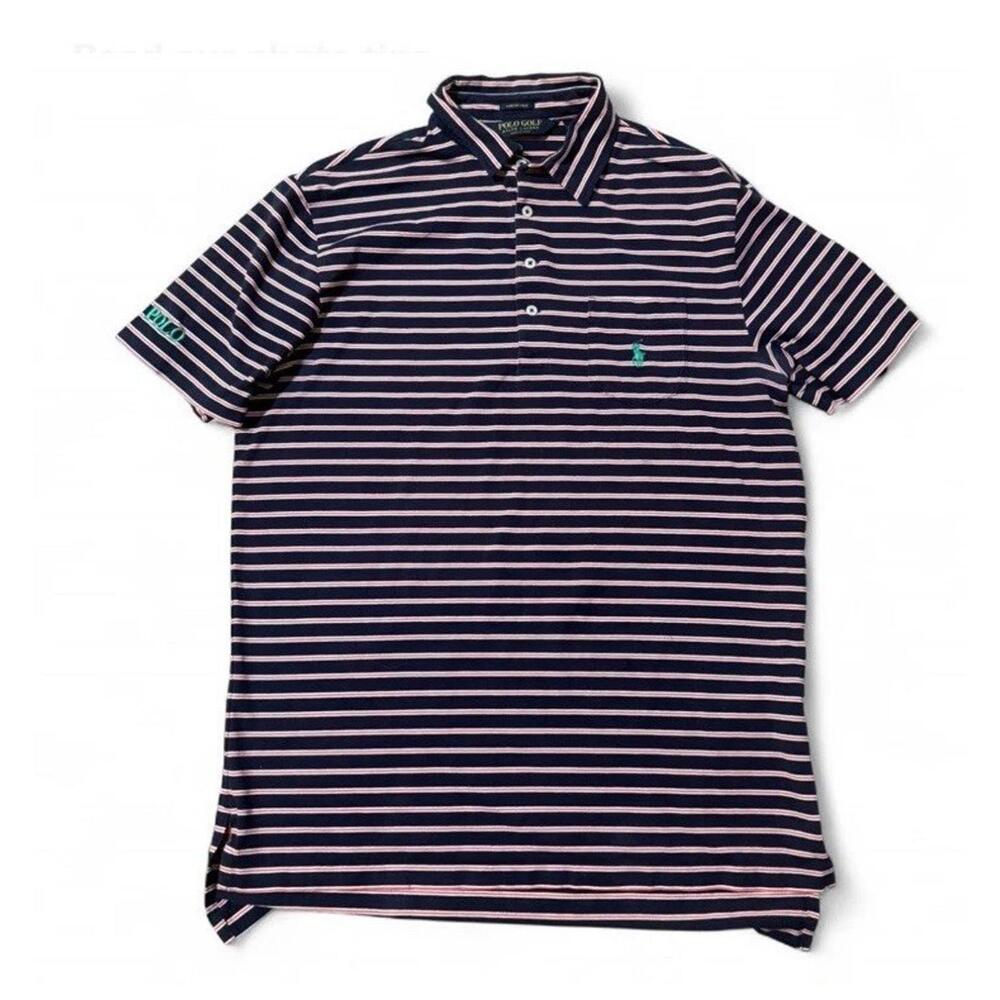 Polo Ralph Lauren Golf Shirt Medium Men’s Stretch Lisle Navy Blue & Coral Red